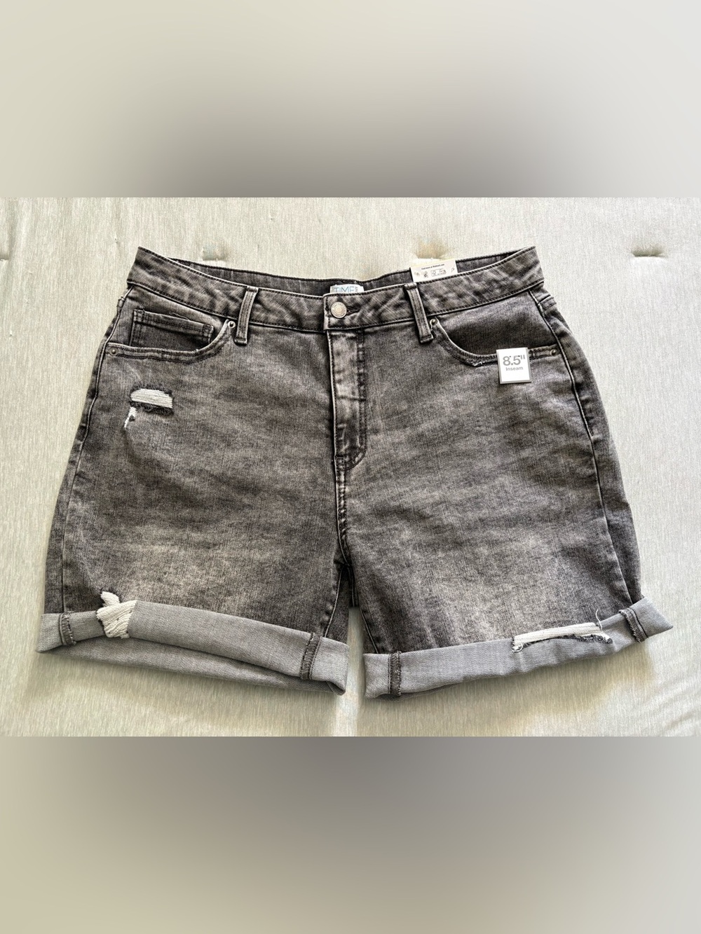 TIME and TRU Gray Acid Washed Rolled Hem Bermuda Shorts